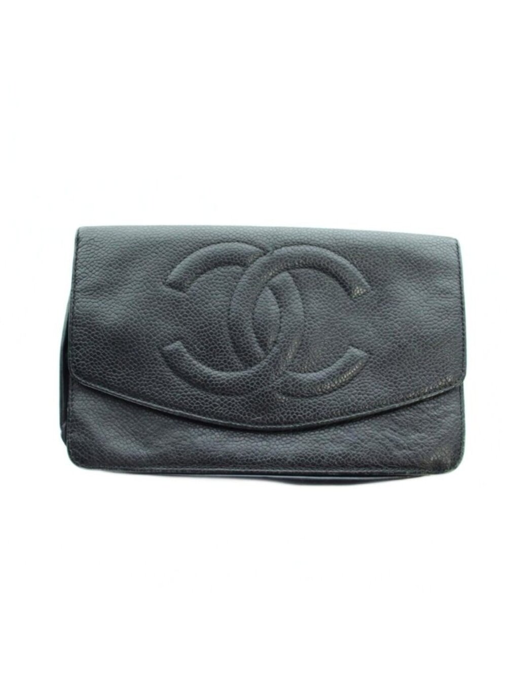 Chanel Wallet Logo Leather CC Caviar Black